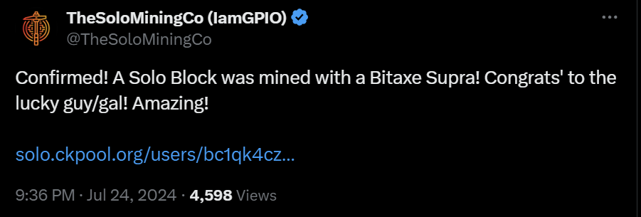 A Bitaxe Has Mined Block 853742