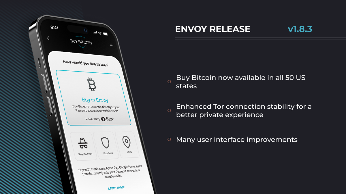 Envoy v1.8.3: Expanded Buy Bitcoin Feature, Enhanced Tor Connection, UI Improvements