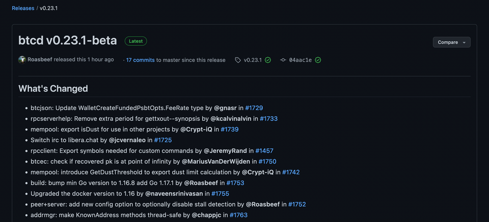 btcd v0.23.1-beta released