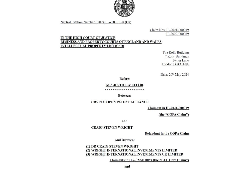 COPA vs Craig Wright Written Judgement Published